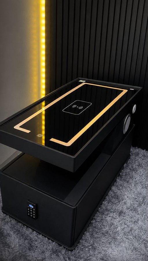 Smart side table with wireless charging surface, black finish