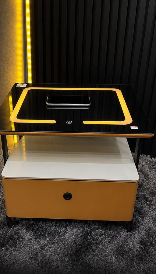 C-19 smart side table, black and mustard finish