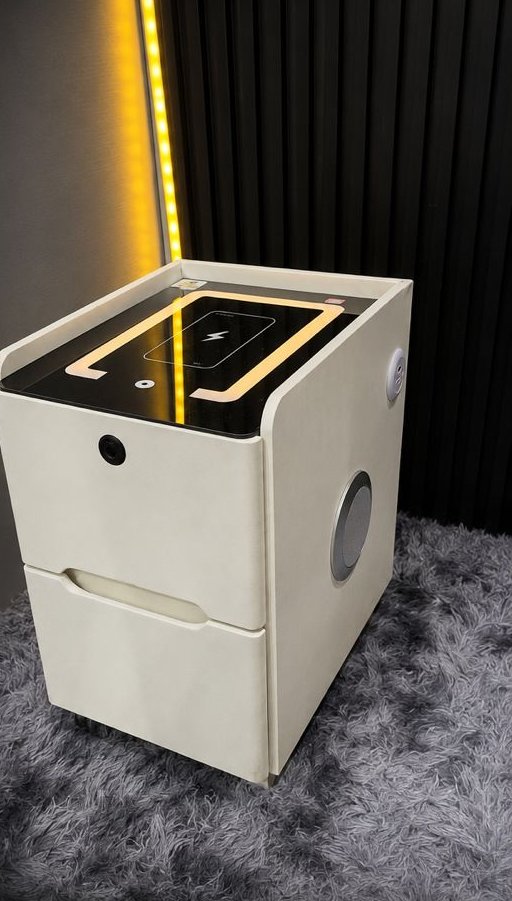 C-7 compact smart side table, cream finish